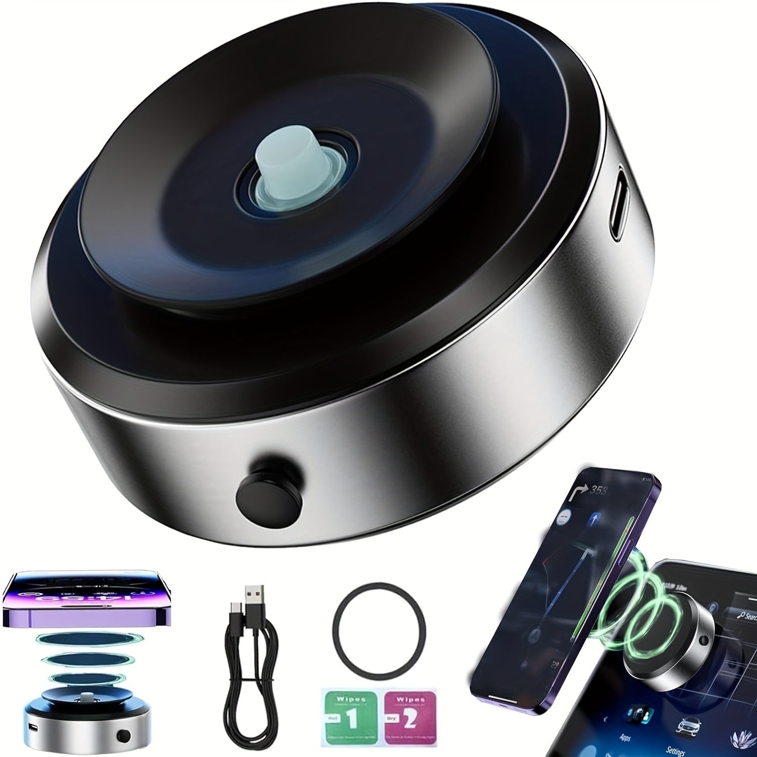 Soporte inteligente para teléfono móvil para coche Tecnología magnética negra 360 Rotación Fuerte succión Soporte para teléfono para coche