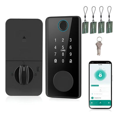 Cerradura inteligente 5 en 1 Huella, Clave, Tarjeta, app y llave tradicional