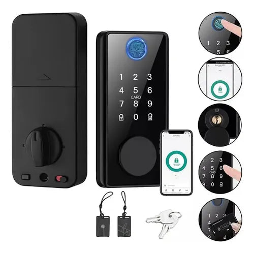 Cerradura inteligente 5 en 1 Huella, Clave, Tarjeta, app y llave tradicional