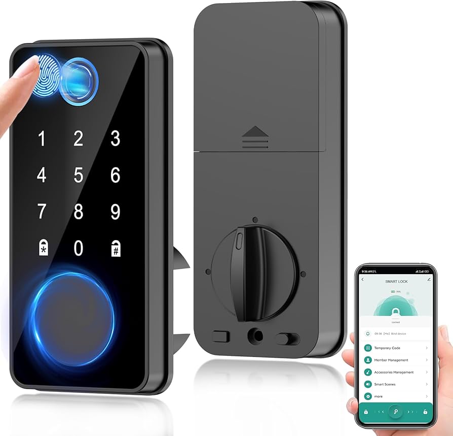 Cerradura inteligente 5 en 1 Huella, Clave, Tarjeta, app y llave tradicional