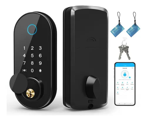 Cerradura ovalada Inteligente 5 en 1 Huella, Clave, Tarjeta, app y llave tradicional