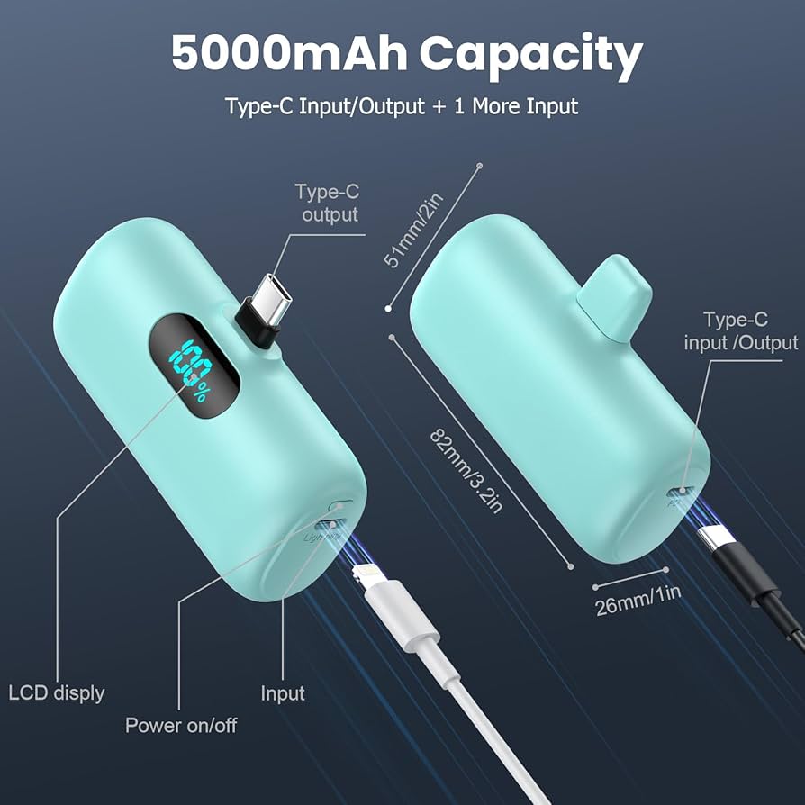 Mini powerbank pantalla digital  tipo C TURQUEZA